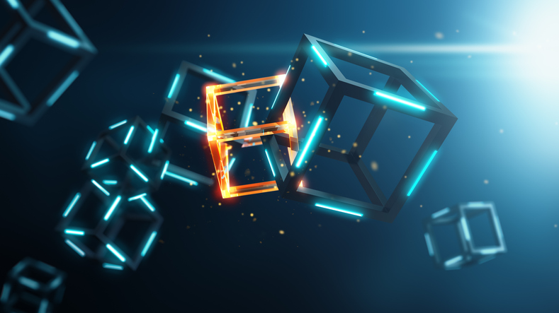 Blockchain technology on blue background Blockchain technology on blue background - 3D Rendering